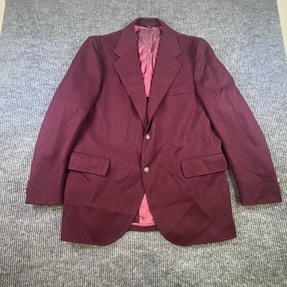 Vintage Derby of San Francisco Blazer  46L Burgundy Gold Crest Buttons 80's 90's